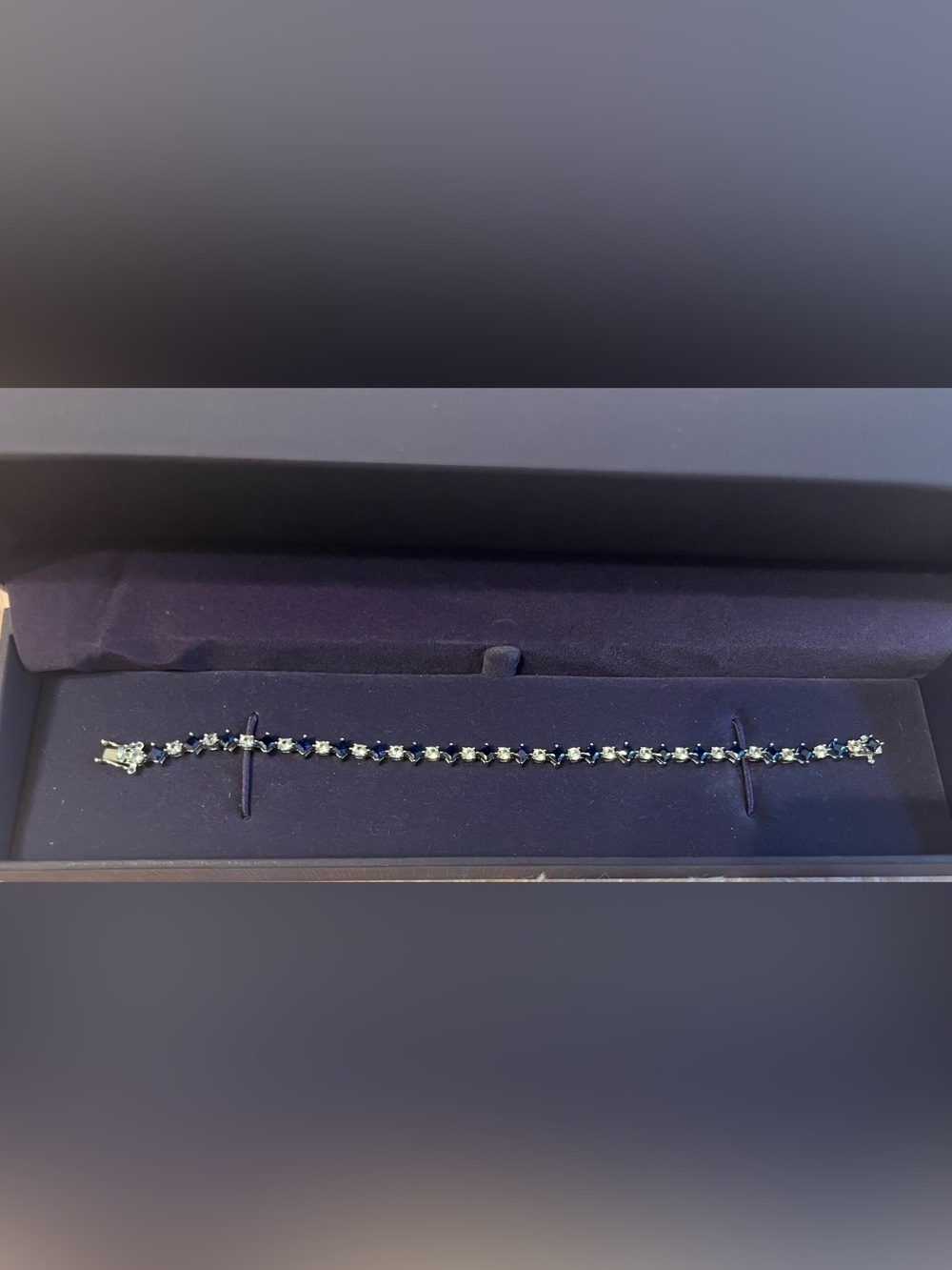 Zales Blue and White Sapphire Alternating Tennis Bracelet in Sterling Silver